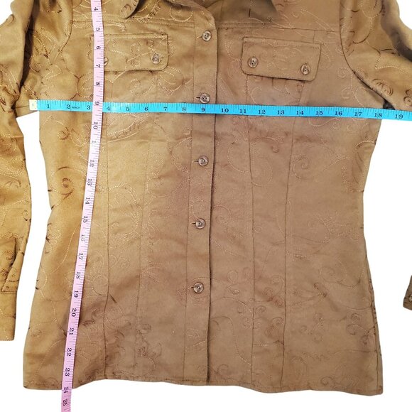 Chico's Faux Suede Western Embroidery Long Sleeve Paisley Shirt Boho Small - Picture 8 of 9